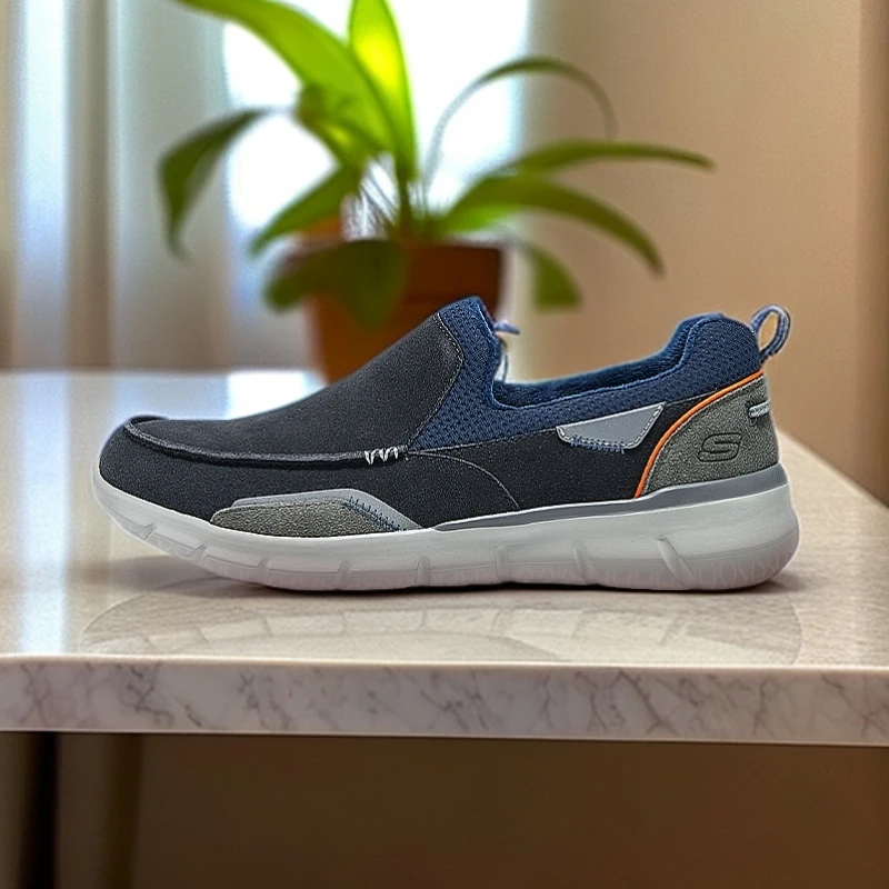 【加绒懒人鞋】斯凯奇男鞋冬季拼接牛皮休闲鞋加绒一脚蹬