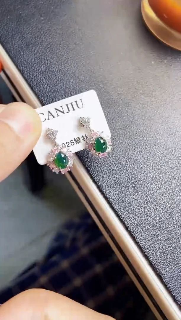 翡翠银S925镶嵌耳饰45689