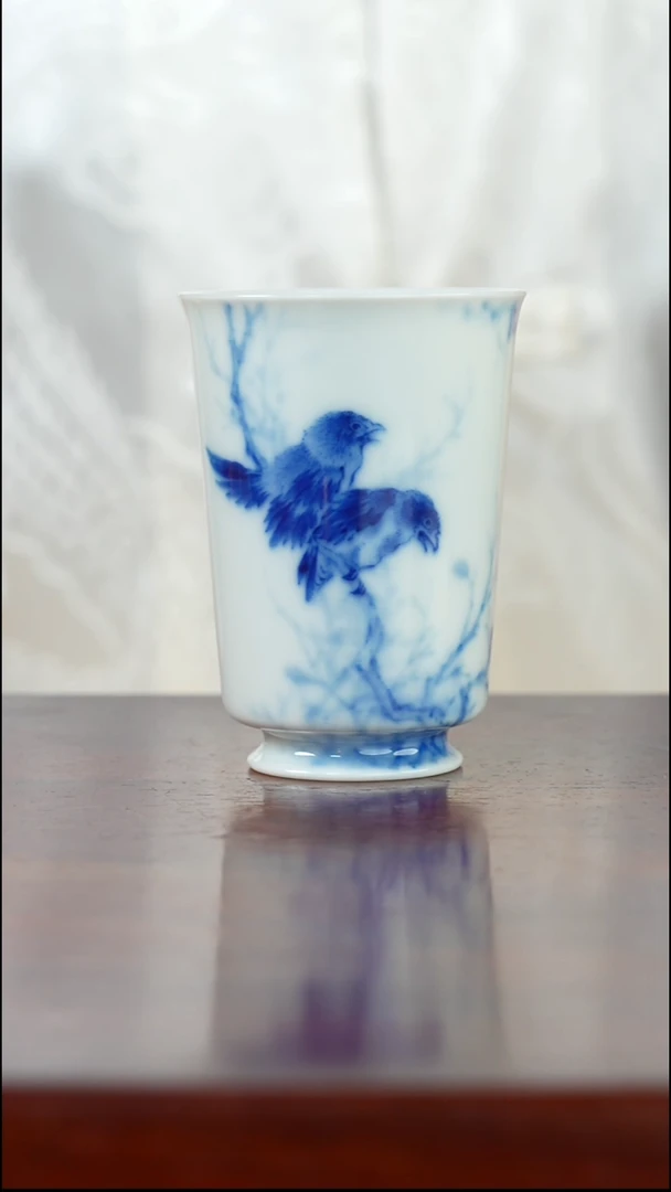 祖传窑  真柴窑传承400年双雀直口杯
