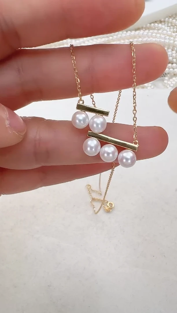 【闪购商品】淡水珍珠颈饰银S925镶嵌金色平衡木