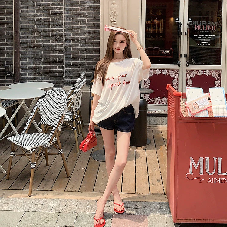 韩chic小众字母印花圆领T恤女夏季2025新款宽松显瘦洋气减龄上衣