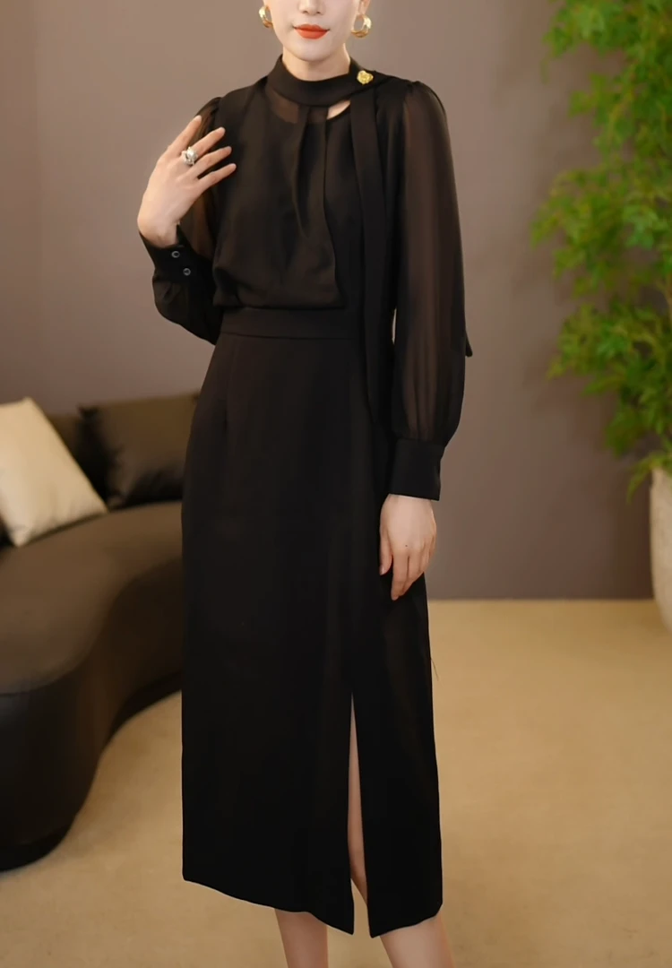 【梨子高定】早春新款时尚气质显瘦修身优雅连衣裙流行潮牌女装