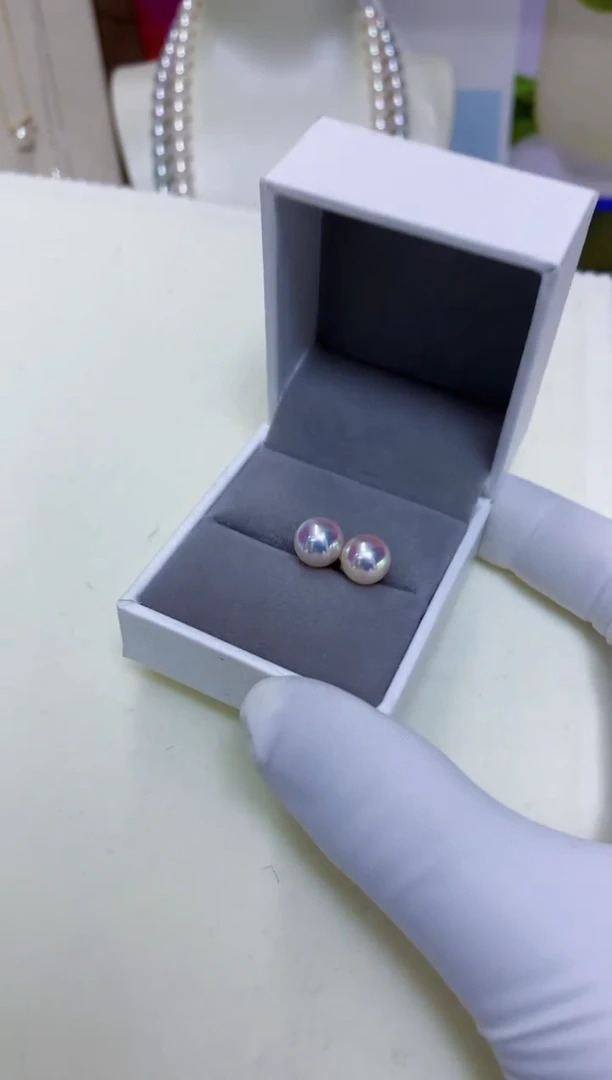 18K金镶嵌海水珍珠饰品8.5-9素钉定制