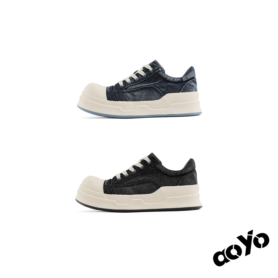 aoyo”Vintaga“翘头牛仔米奇大头鞋 厚底增高百搭休闲板鞋