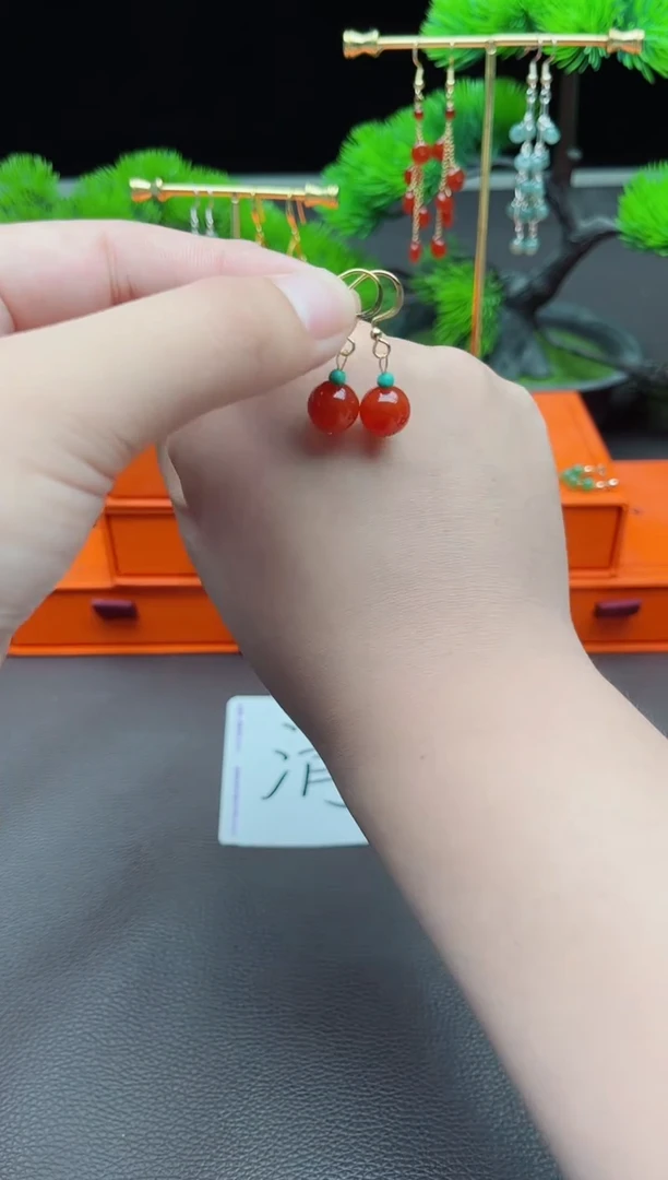 玛瑙/玉髓耳饰银S925镶嵌424