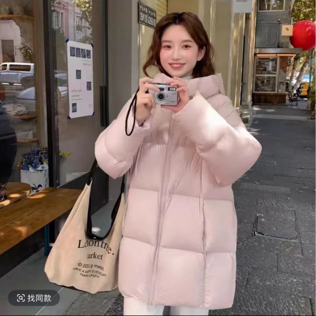 2025超轻云朵泡芙高端白鸭绒连帽中长款小个子超好看面包羽绒服女