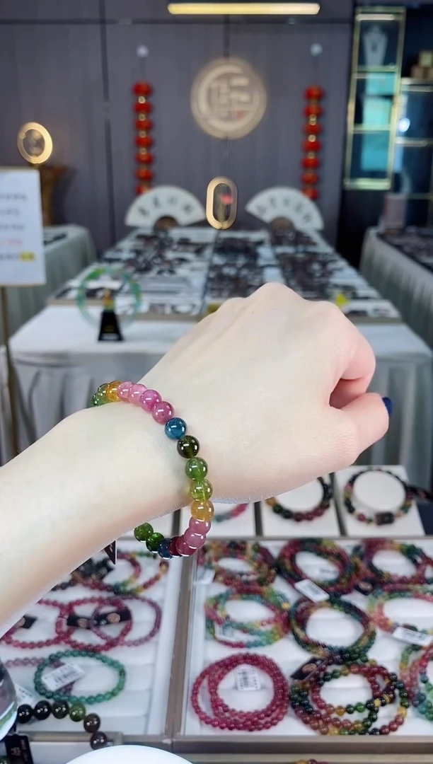 未镶嵌老矿碧玺彩虹单圈手串6mm+碧玺dan多样性发货一条