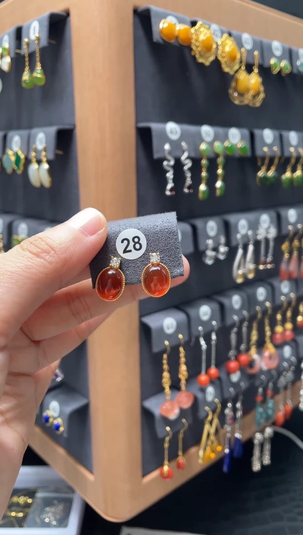 【闪购商品】玛瑙/玉髓耳钉银S925镶嵌0028