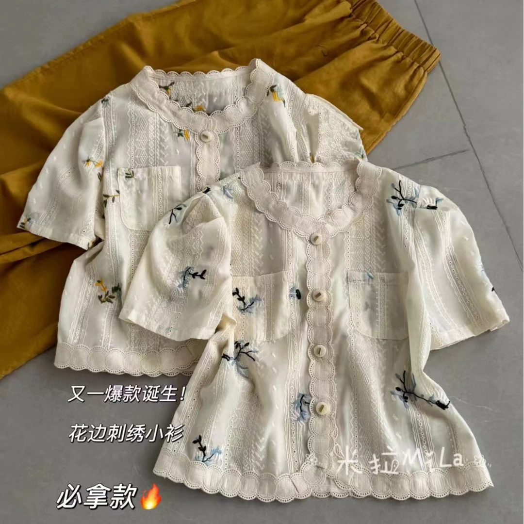 （香香837） 重工蕾丝刺绣短袖小衫女