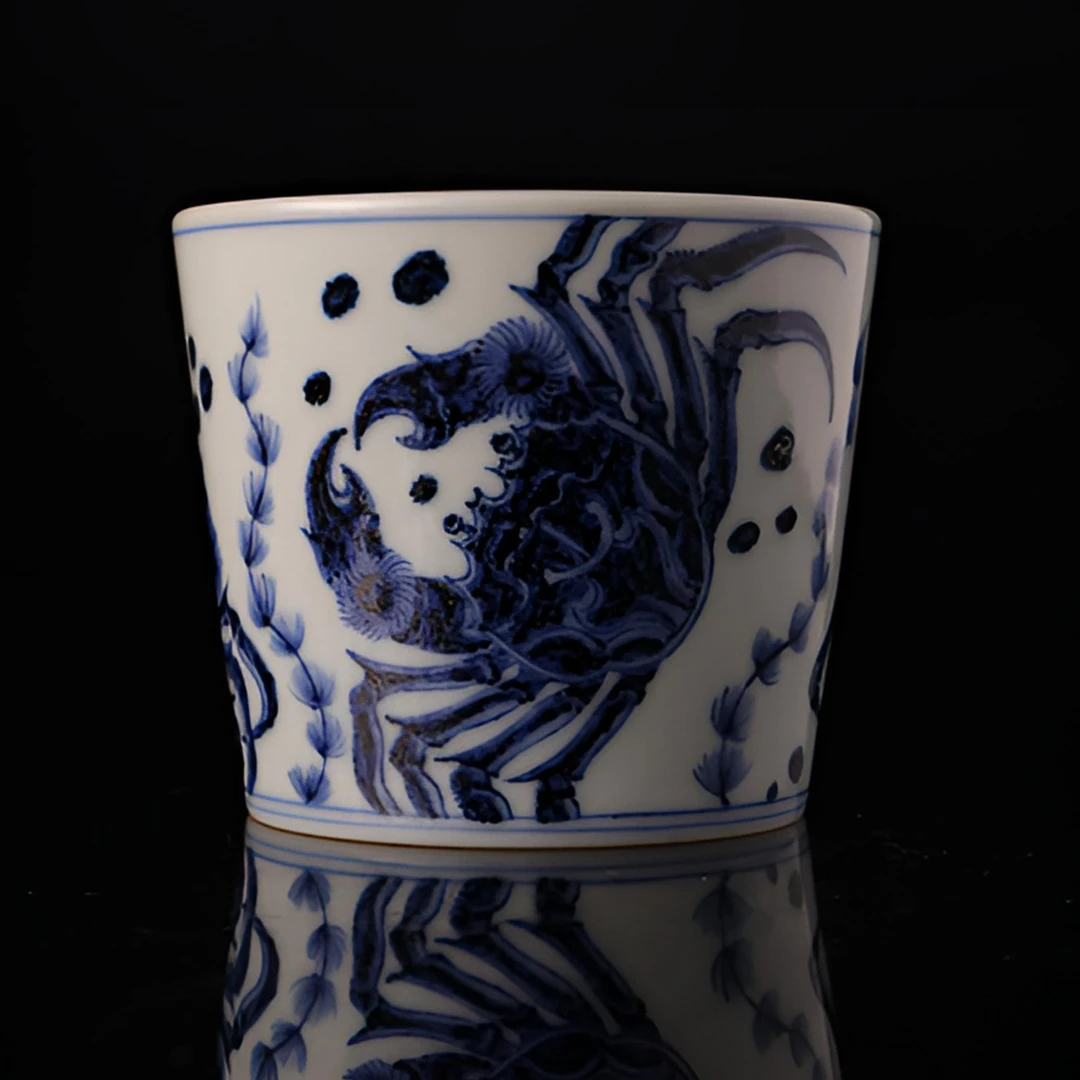 素月明河青花螃蟹可乐杯