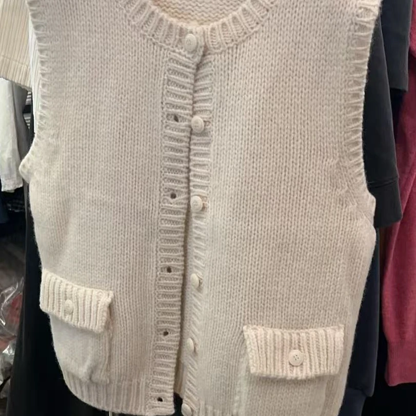 ［小小布］no退换-东大门正品a5s奶白色两只口袋毛衣马甲