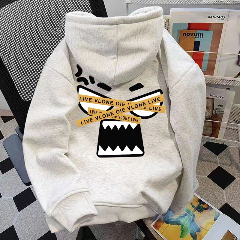 重磅500克纯棉时尚百搭小众设计感港风复古印花连帽卫衣秋冬新款