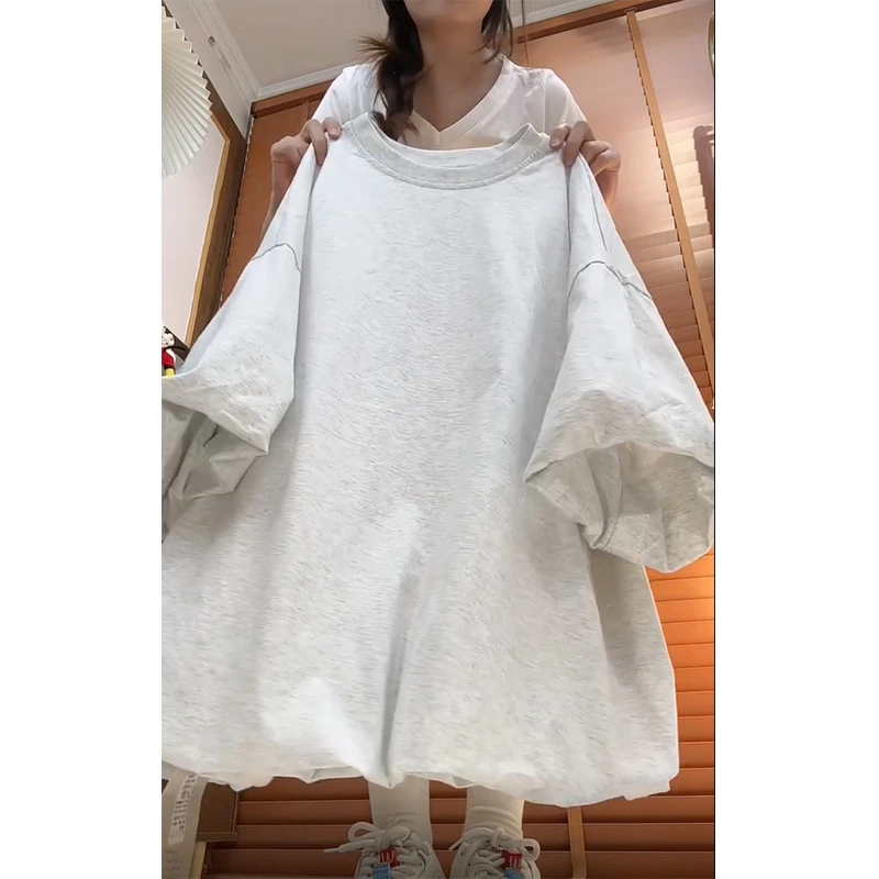 慵懒风花苞泡泡袖t恤女2025夏设计感韩版宽松显瘦休闲上衣罩衫潮