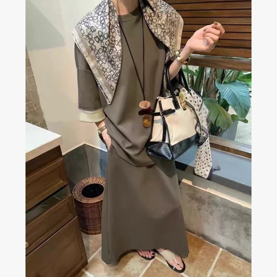 DEZI女神慵懒风时尚丝巾中袖加舒适半裙女套装LS1055088