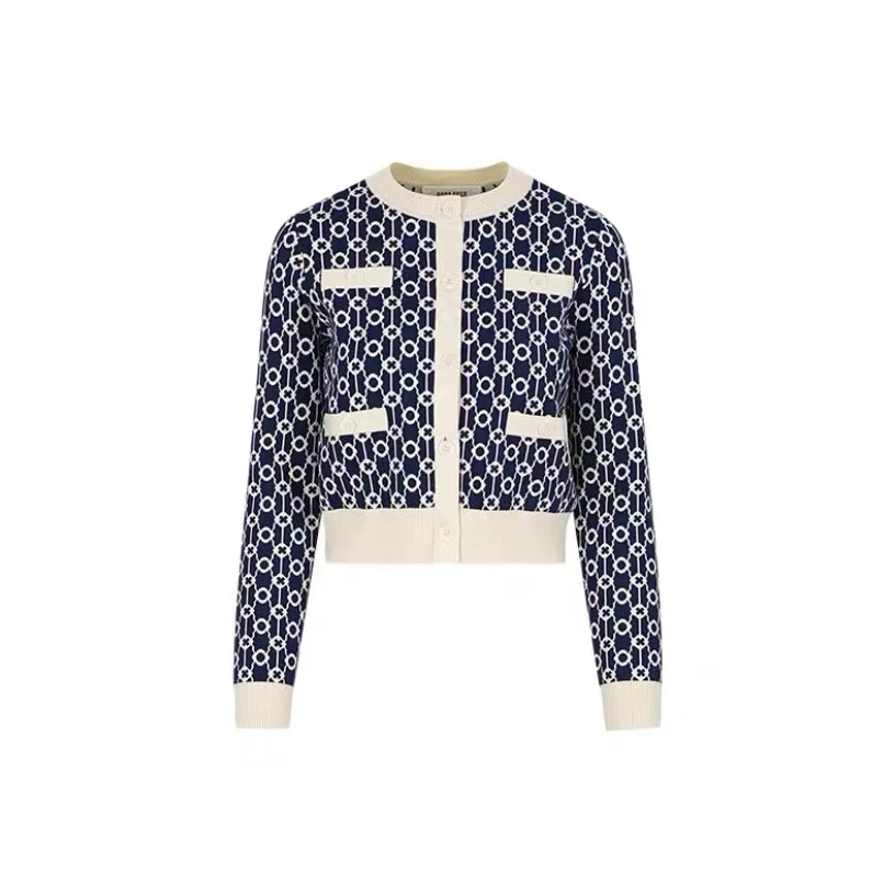 24s早秋新款时尚百搭小香风经典花针织开衫（D24M0234）【674】