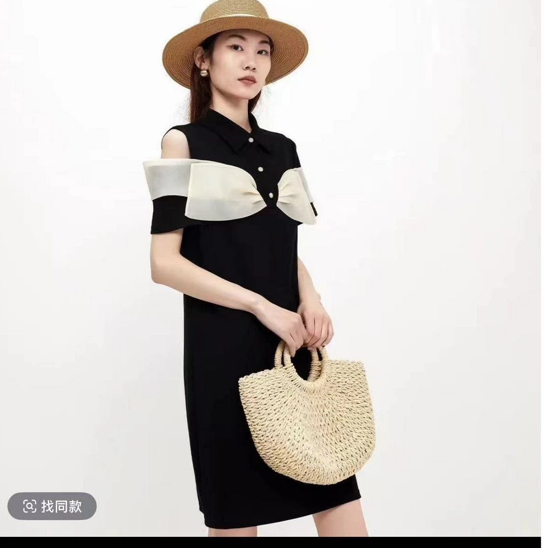 中长裙休闲拼接设计师显瘦夏季连衣裙短袖百搭长裙