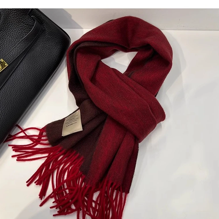 双面纯羊毛围巾 情侣款纯色简约显气质 保暖加厚加大加宽45*200cm