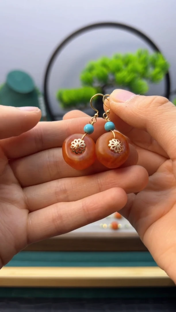 【闪购商品】蜜蜡耳饰14K金镶嵌E137