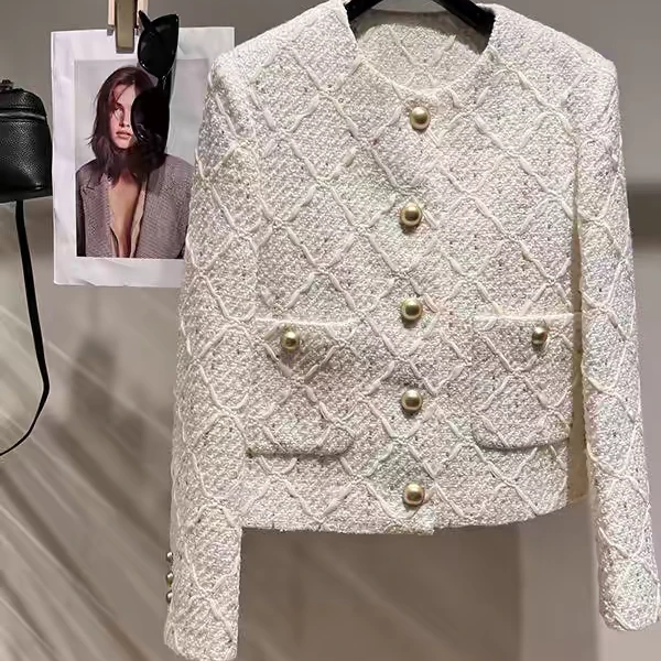 高端粗致法式小香风外套女2025年新款秋季名媛粗花呢气质圆领上衣