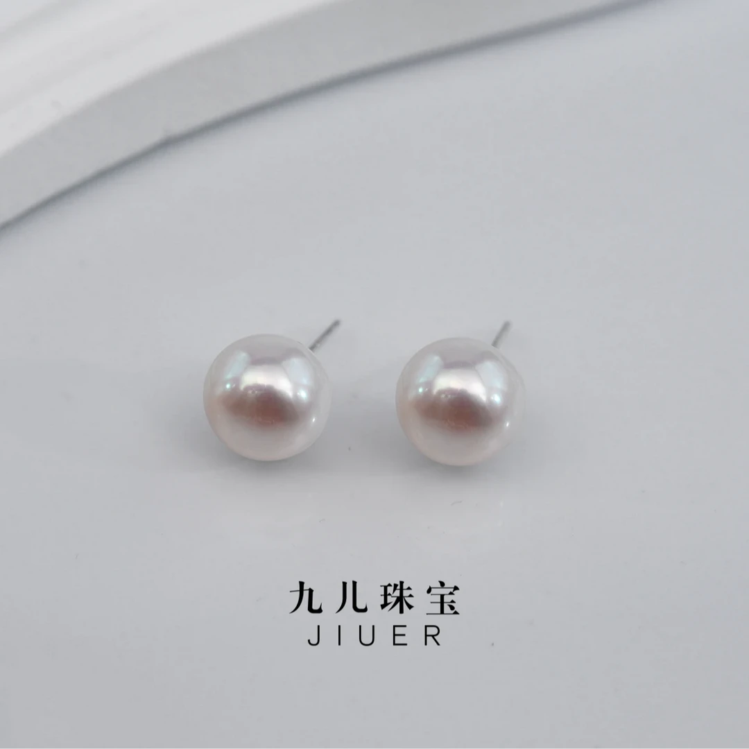 【九儿真珠】S925银 淡水珍珠耳钉 8-9mm白色时尚百搭 X732