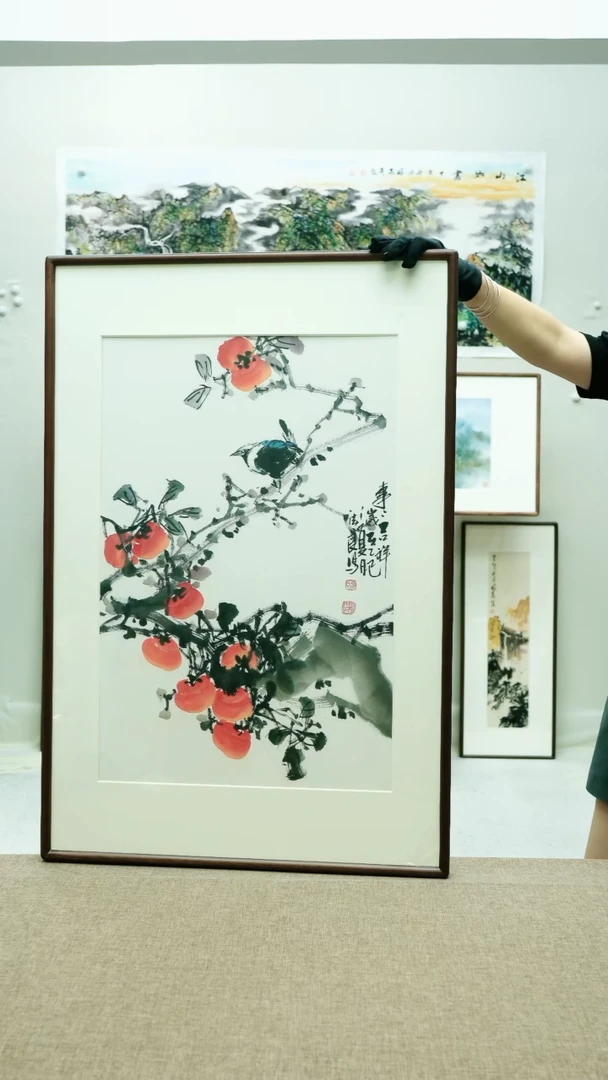 国画62*92李法良手绘花鸟带框