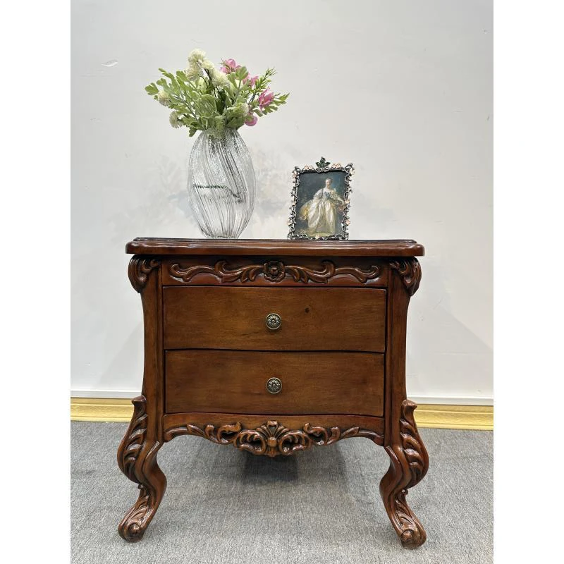 CTG201床头柜600*570*600  美式复古做旧雕花