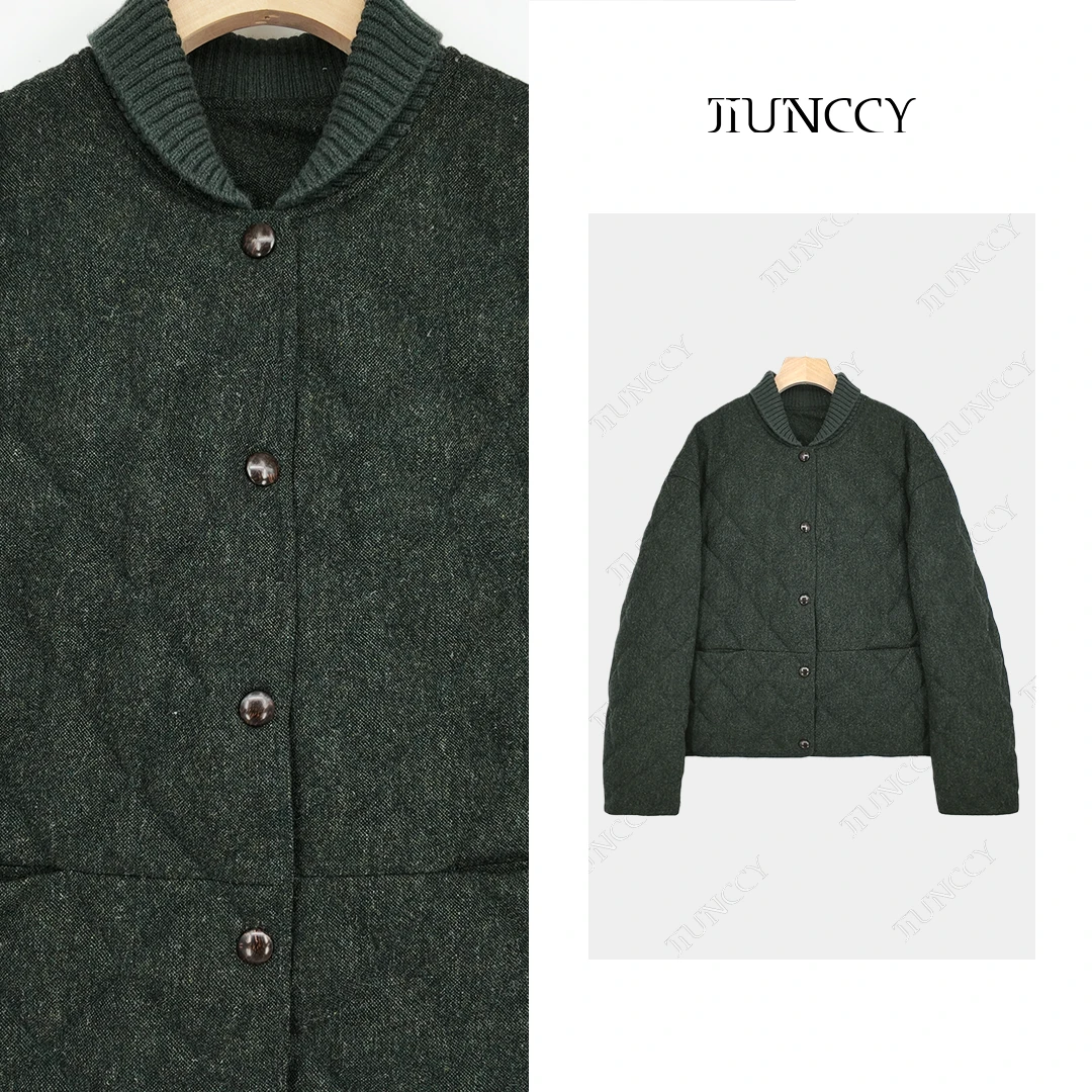 JIUNCCY【原野】90白鹅绒羊毛混纺面料菱形绗线针织羽绒服52YYRF058