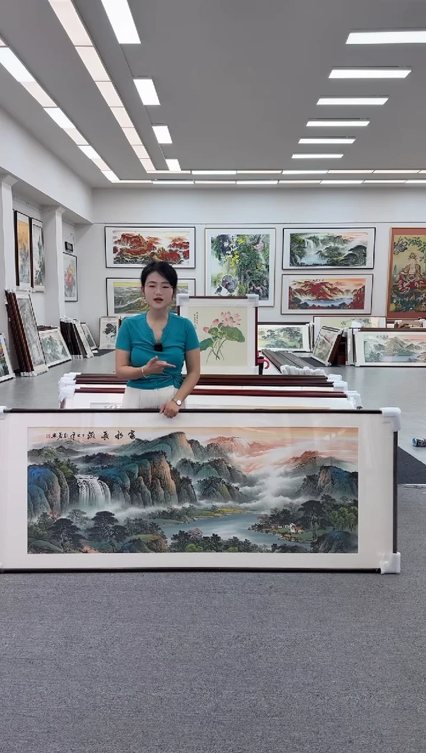 国画手绘  富水长流 219*110