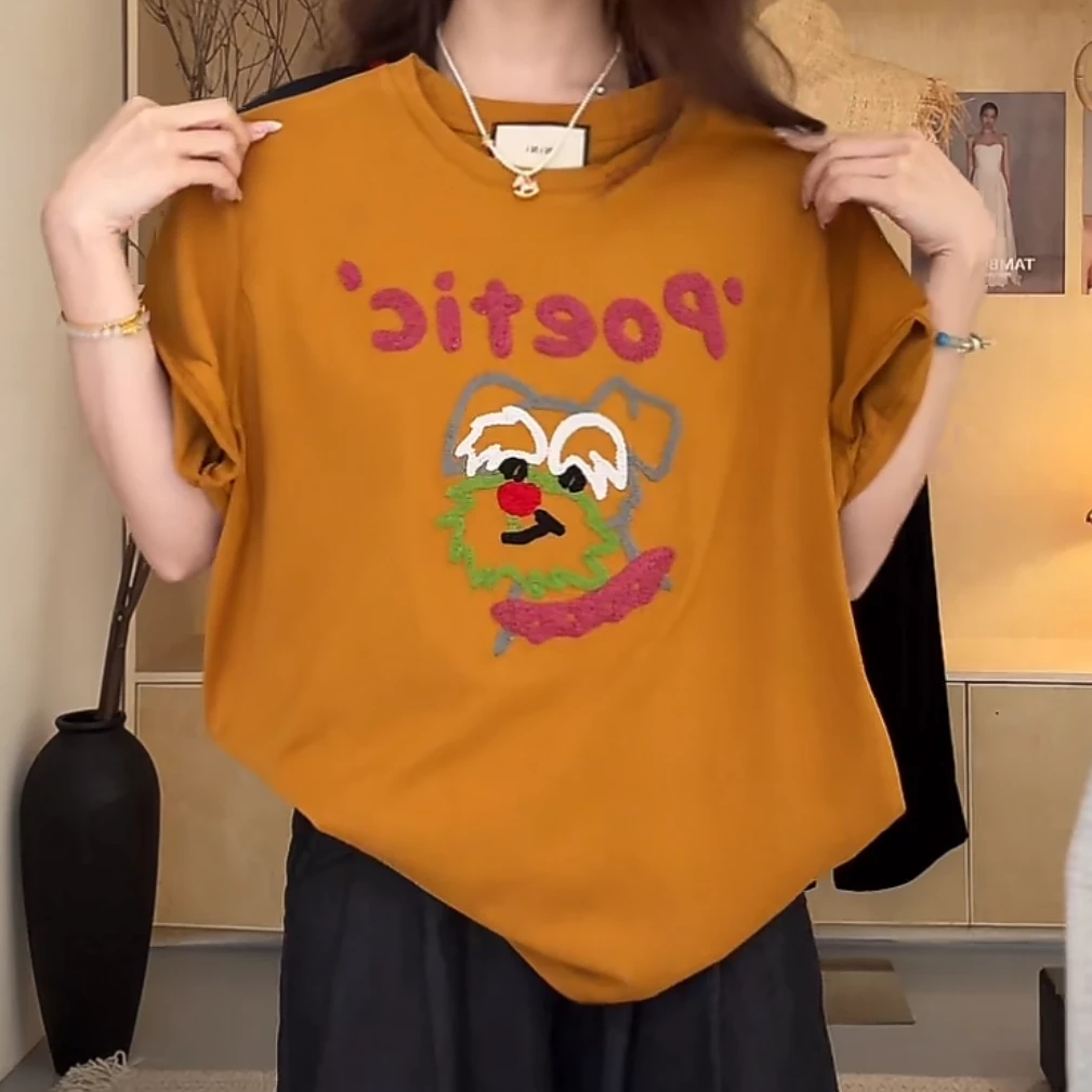 韩系时尚休闲百搭宽松显瘦短袖T恤女2025夏季新款设计感减龄上衣