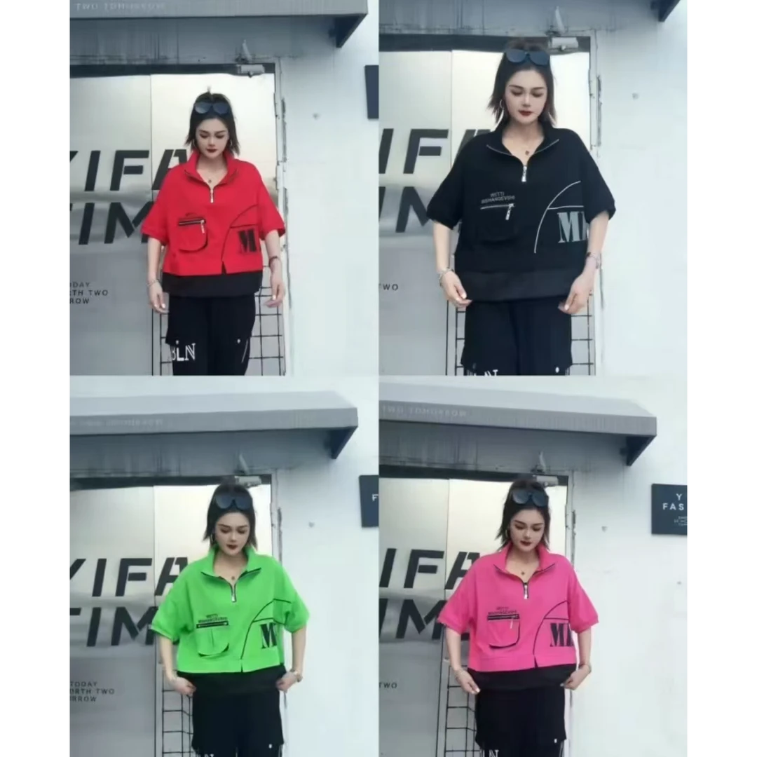 2025女士夏季时尚百搭宽松潮流拼色休闲卫衣