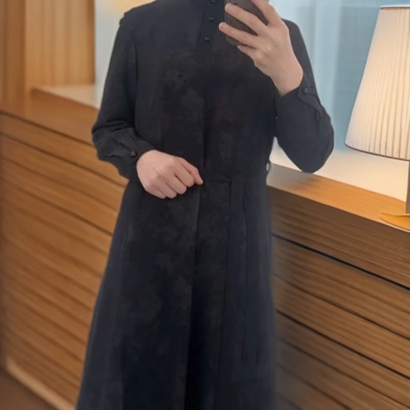 春夏新款碎花双层雪纺凉快清新复古新中式领口显瘦腰带收腰连衣裙