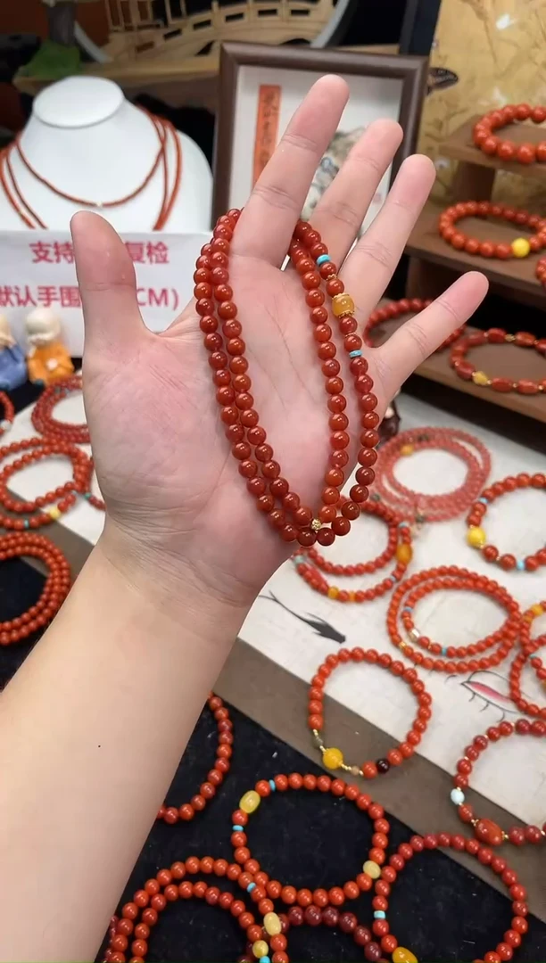 未镶嵌手串南红玛瑙南红三圈蜜蜡手串QF-C84（多样性发一）
