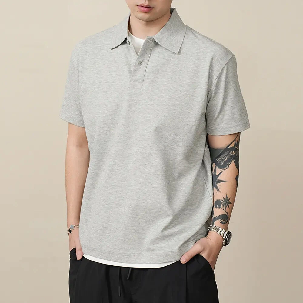 夏季假两件男士珠地棉休闲高级翻领简约运动宽松纯色潮短袖POLO衫