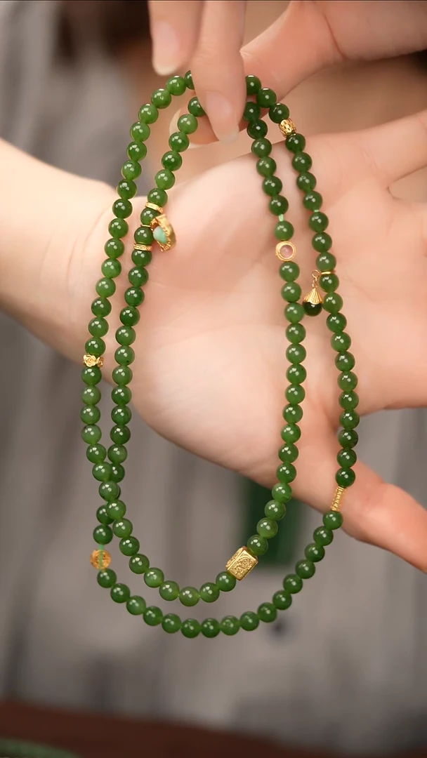 【闪购商品】和田玉（碧玉）项链银S925镶嵌±6mm和田玉碧玉项链