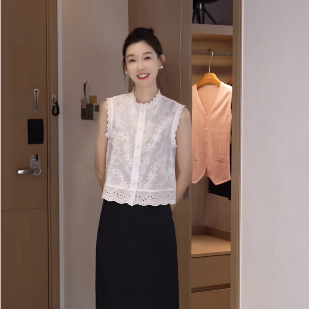 OUDOCKEE 鸥鸥【100棉】白百何 蕾丝花边纯色无袖背心 S2502E419T