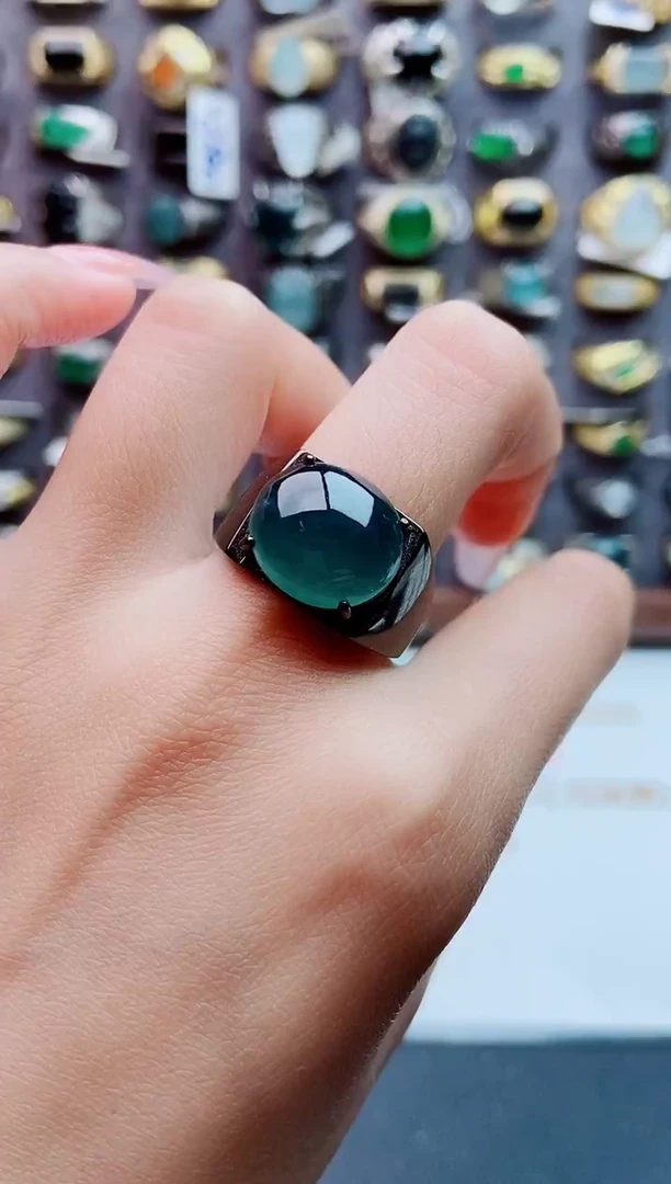 银S925镶嵌戒指翡翠天然翡翠男戒