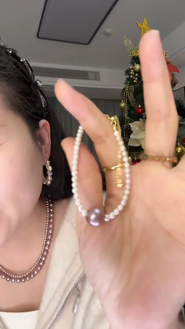 未镶嵌手链淡水珍珠紫色路路通小米珠手链