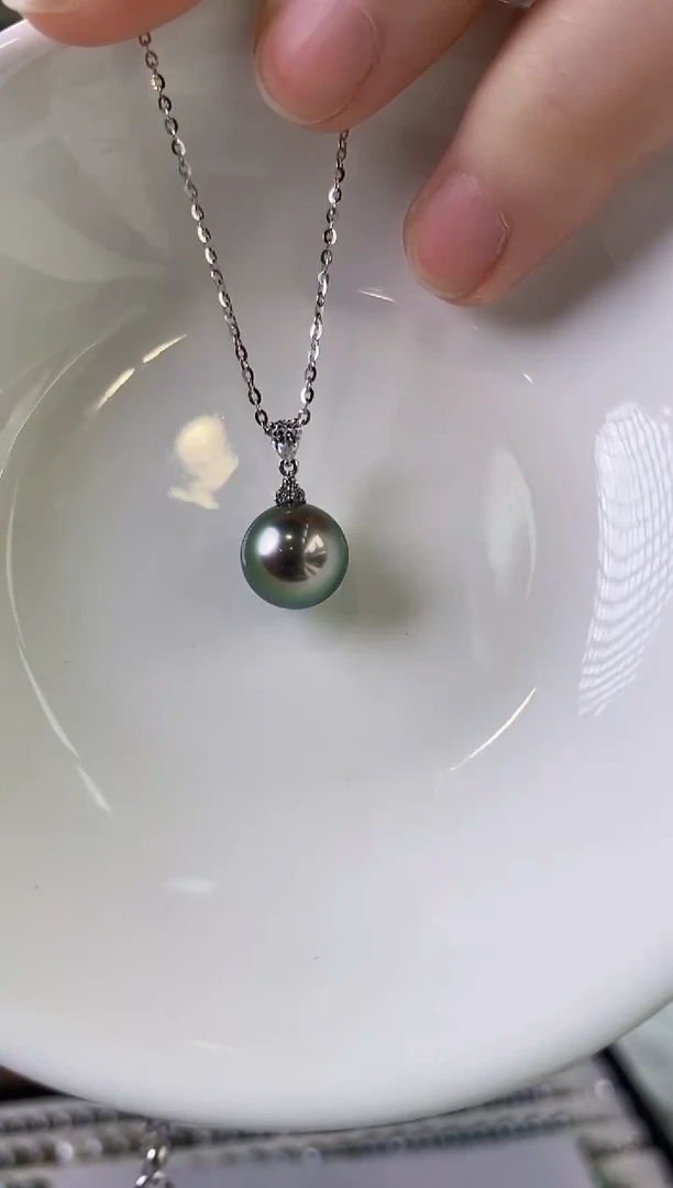 【闪购商品】海水珍珠吊坠(不含链)18K金镶嵌10-11大溪地黑珍珠吊坠