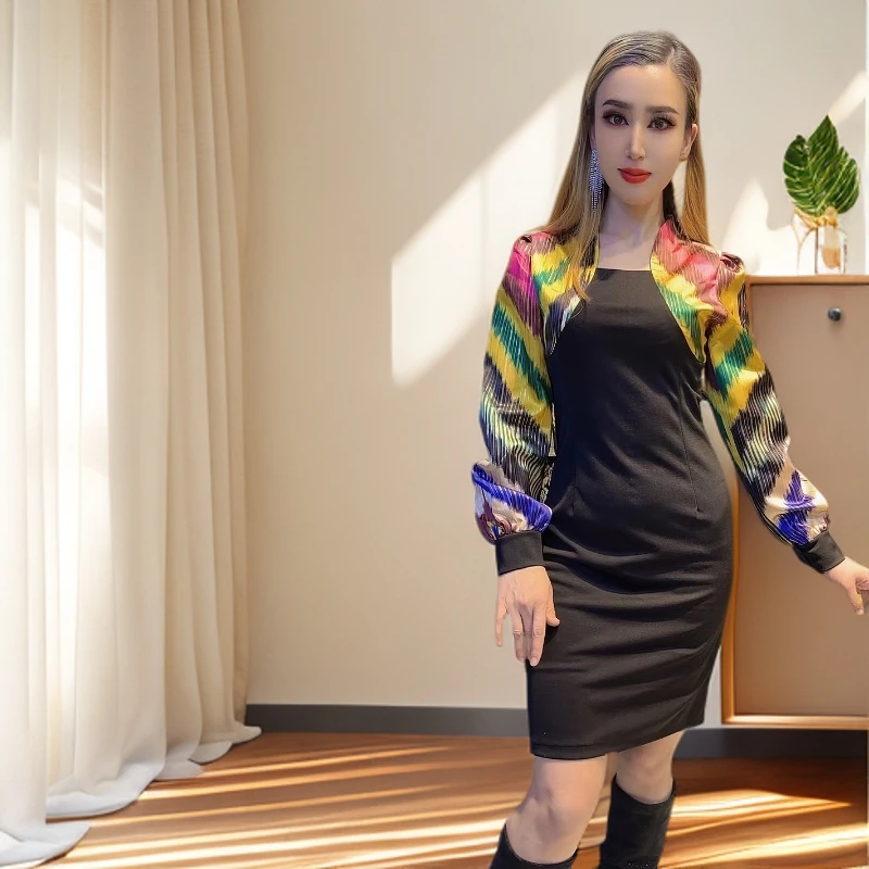 艾特莱斯长袖短款常规百搭衬衫复古外套上衣修身春季提花连衣裙