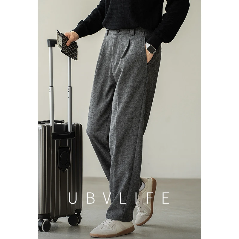 意式复古绵羊毛混纺毛呢休闲裤男士2025冬季轻商务亲肤保暖直筒裤