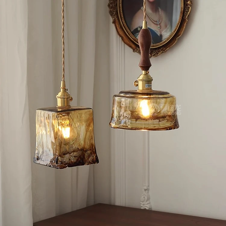 北欧复古黄铜玻璃吊灯民宿吧台餐厅床头灯创意晕染咖啡厅卧室灯具