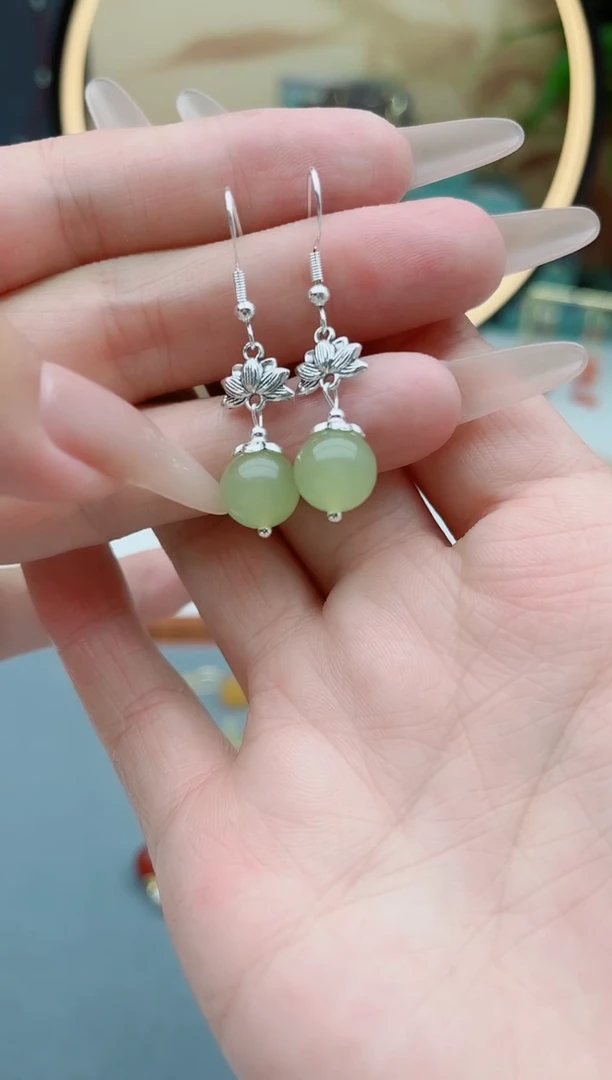 东陵石银S925镶嵌耳饰6512