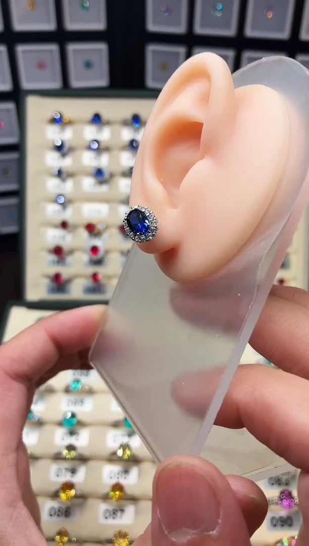 耳饰蓝宝石银S925镶嵌1