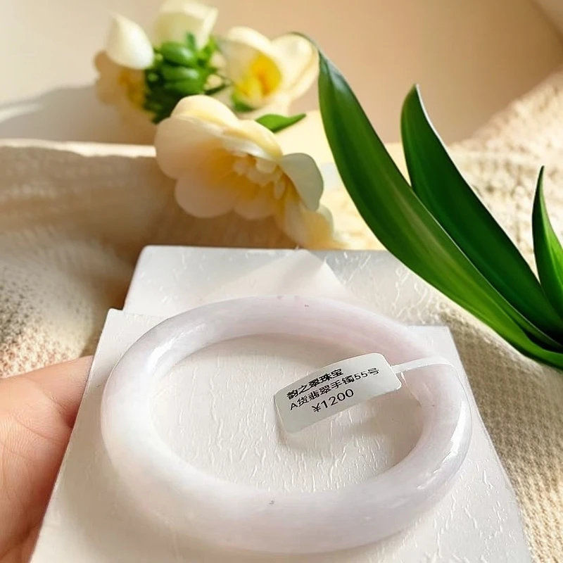 天然A货老坑缅甸翡翠手镯55圆条9.5*9.6淡紫色