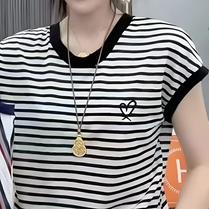 7101女士条纹冰感显瘦半袖---z