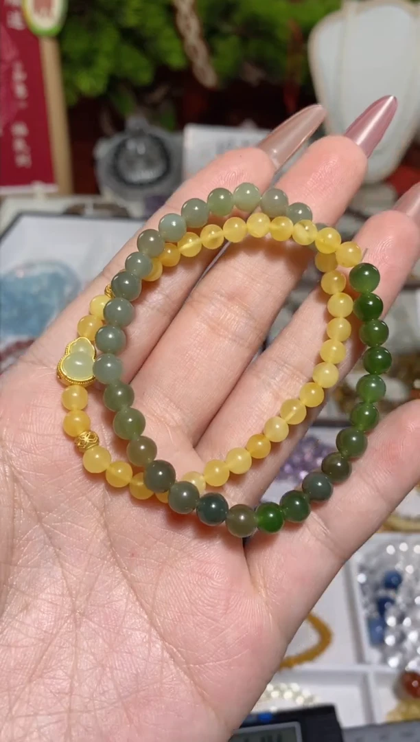 【闪购商品】水晶手串未镶嵌蜜蜡搭配和田玉双圈