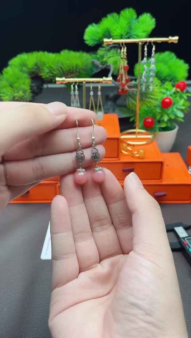 玛瑙/玉髓耳饰银S925镶嵌426