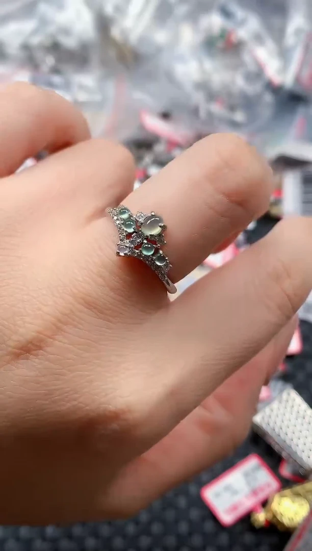 银S925镶嵌戒指翡翠天然A货缅甸翡翠