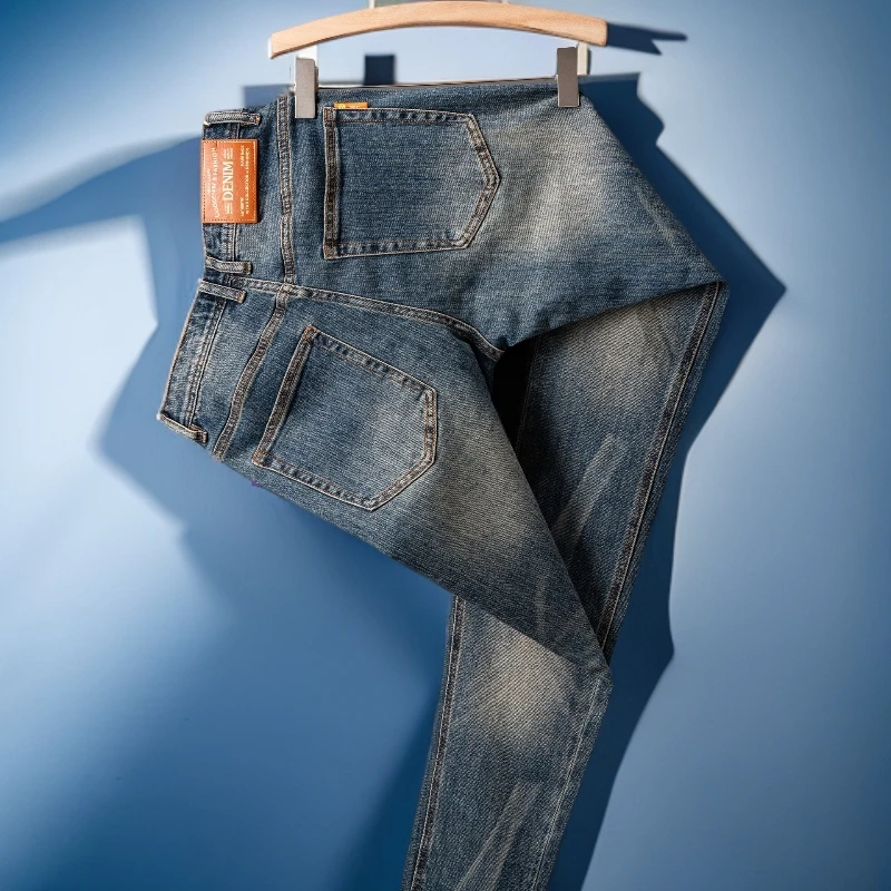 维斯克纳时尚潮牌新款男士牛仔裤黑色百搭弹力修身小直筒长裤春秋