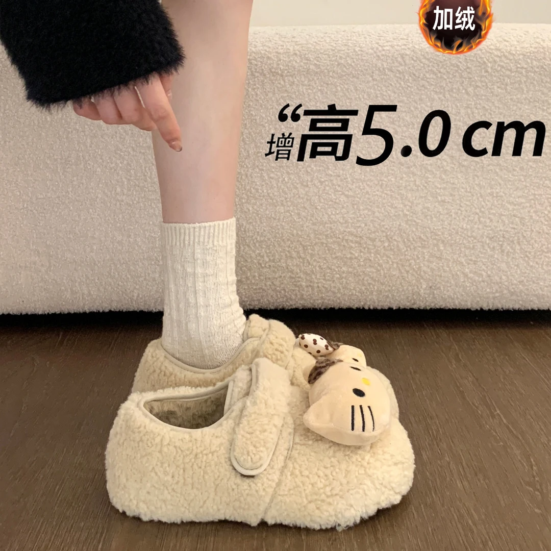 厚底加绒勃肯鞋可爱毛毛鞋女冬外穿2025新款雪地靴毛绒棉鞋豆豆鞋